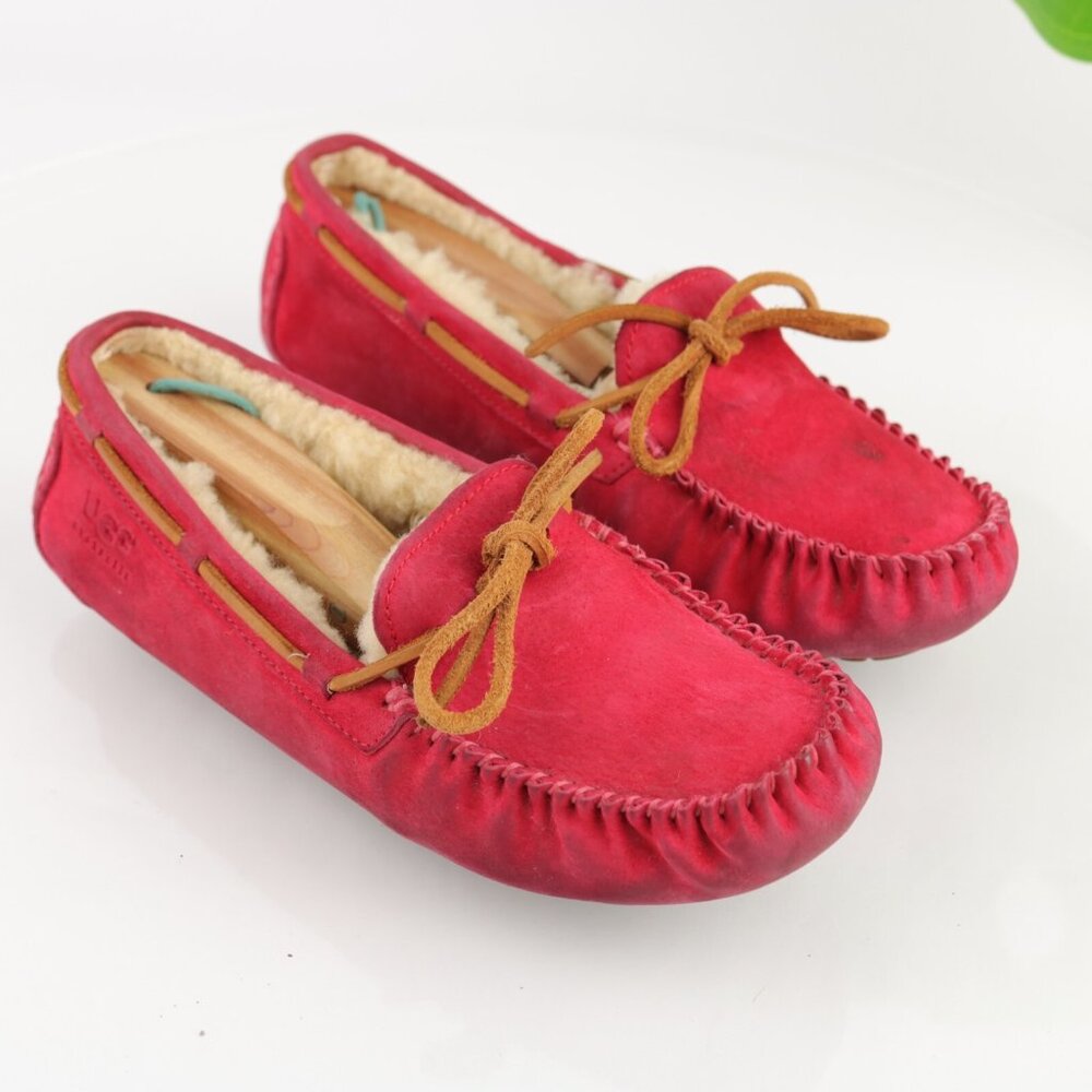 Ugg Womens Dakota Slip On Shoe Size 7 Red Suede Shearling‎ Sherpa Moccasin - Picture 12 of 12